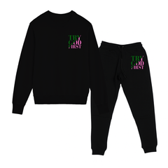 Try God First - Deuteronomy 31:6 - Set Crewneck and Jogger Pink and Green