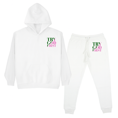 Try God First - Deuteronomy 31:6 - Set Hoodie and Jooger Pink and Green